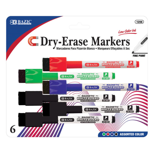 Magnetic Assorted Color Dry-Erase Markers (6/pack)