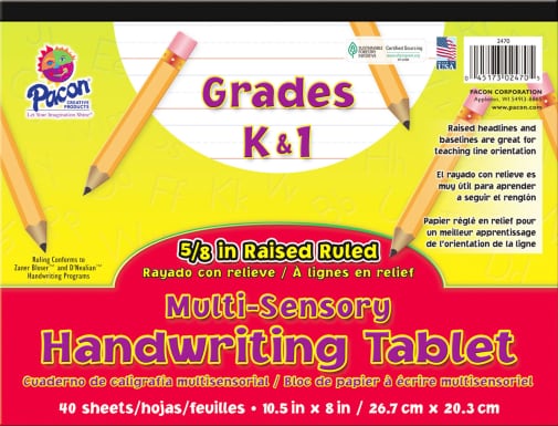 Multi-Sensory Handwriting Tablet - 5/8" Ruled, D'Nealian (K), Zaner Bloser (1)