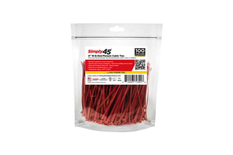 4in Plenum Red Cable Ties, 18lb, 100pcs/Bag 4in Plenum Red Cable Ties, 18lb, 100pcs/Bag