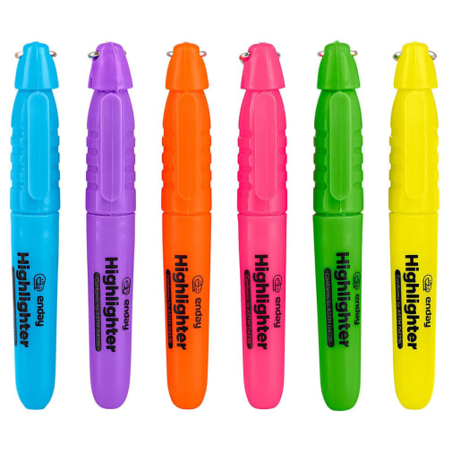 Mini Fluorescent Highlighters with Cap Clip (6 pack)