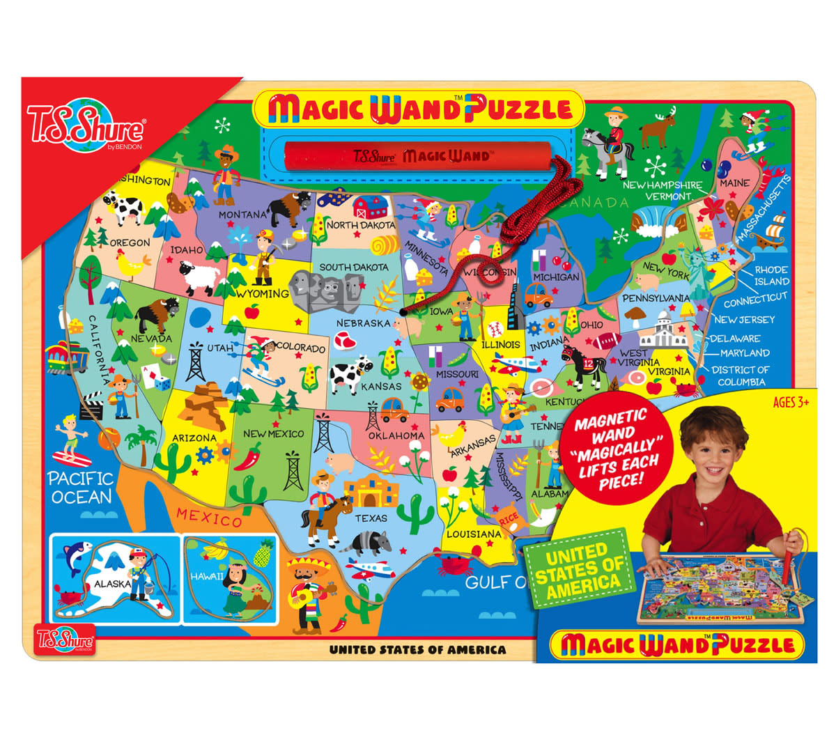 Magic Wand Wooden Magnetic Puzzle - United States Map
