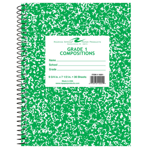 Grade One Composition Notebook - Green Marble Cover
