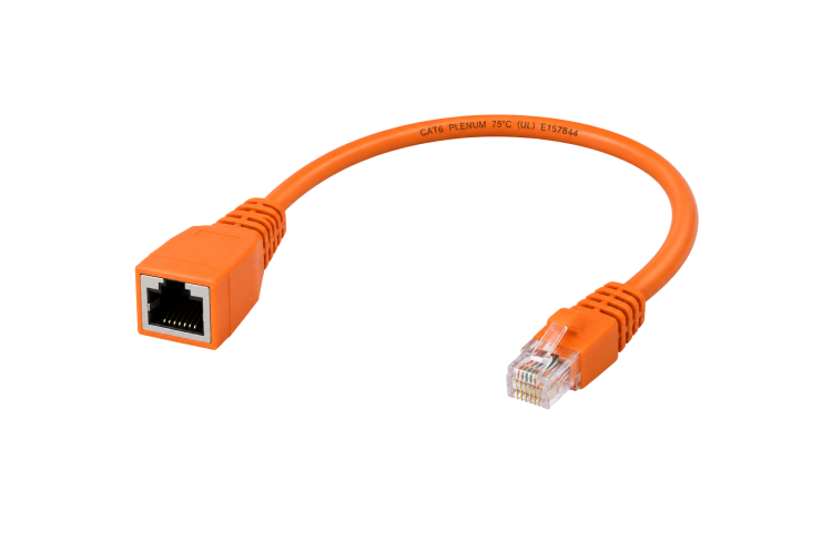RJ45 Female to RJ12 Male Cat6 Plenum Cable, STM to EF Johnson Atlas 7000 Labeled, Orange, 4in