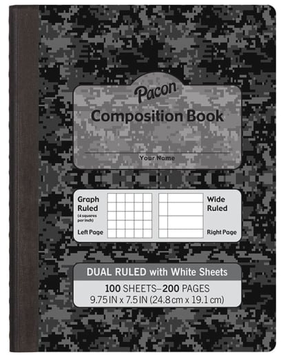 Dual Ruled Composition Book - Dark Gray Cover (Grid & Wide)