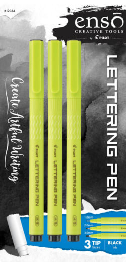 Enso Lettering Pen Set - Black (assorted tips) 3 pack