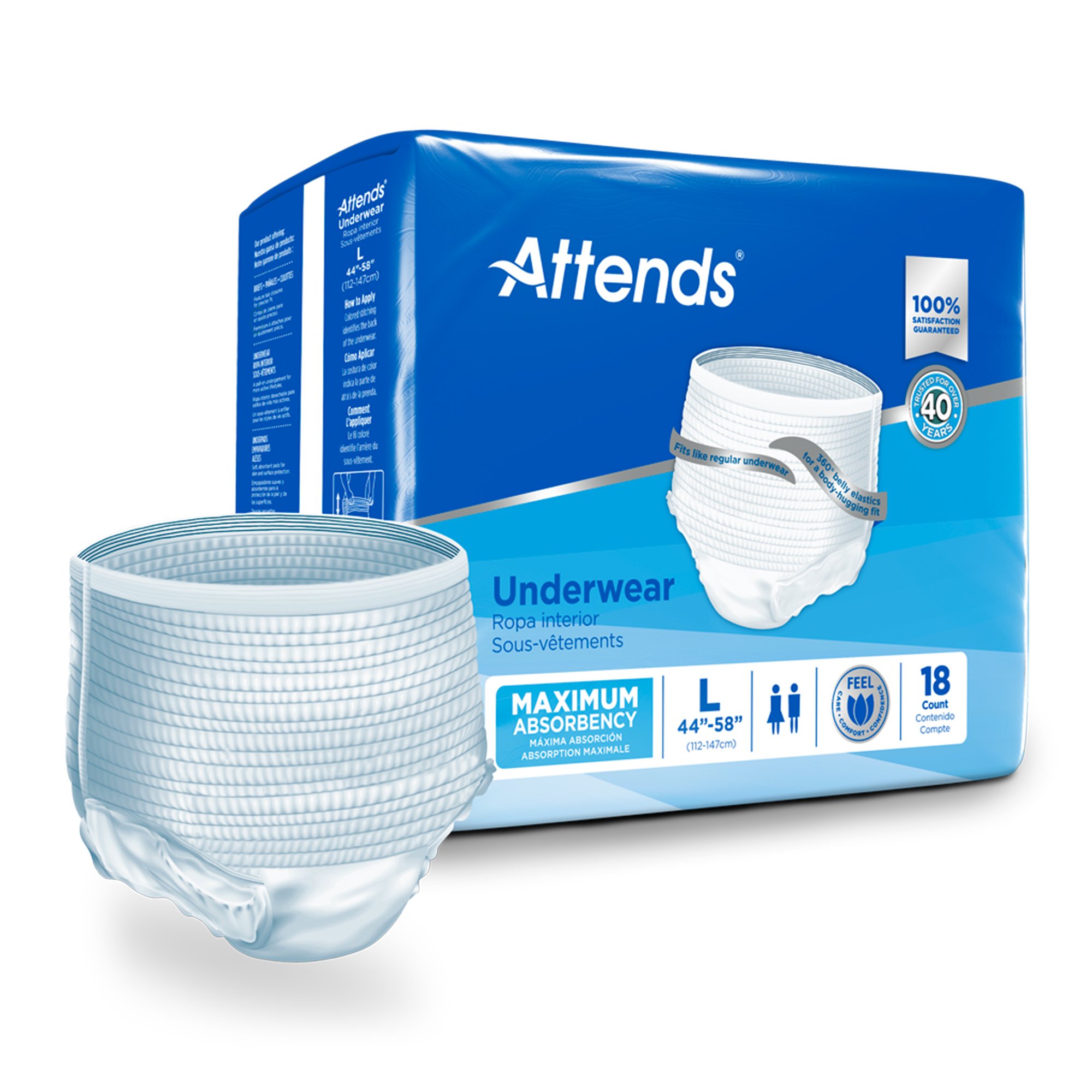 Attends Care Adult Absorbent Underwear, Heavy Absorbency, Large, White MK 1028711