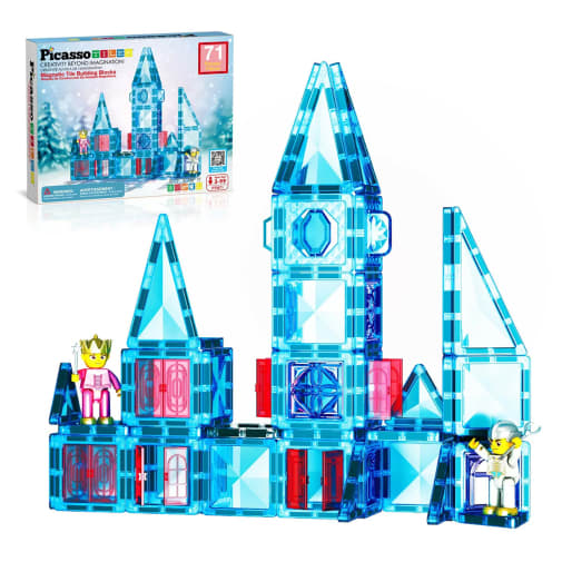 Picasso Tiles Travel Magnet Tile Themed Winter Ice Magnetic Tile Building Blocks with Characters