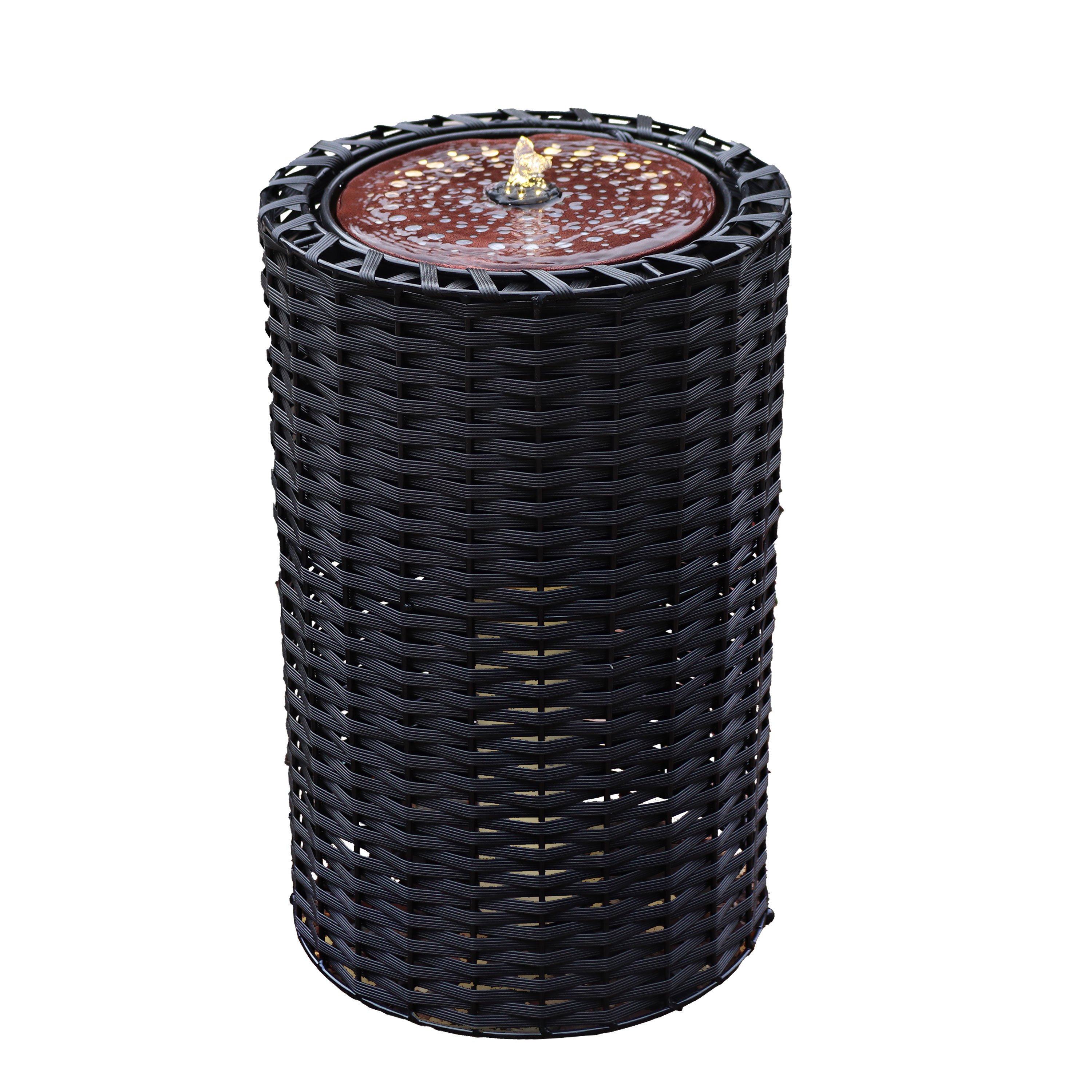 Plastic Wicker Indoor/Outdoor Cylinder Fountain with LED Lights