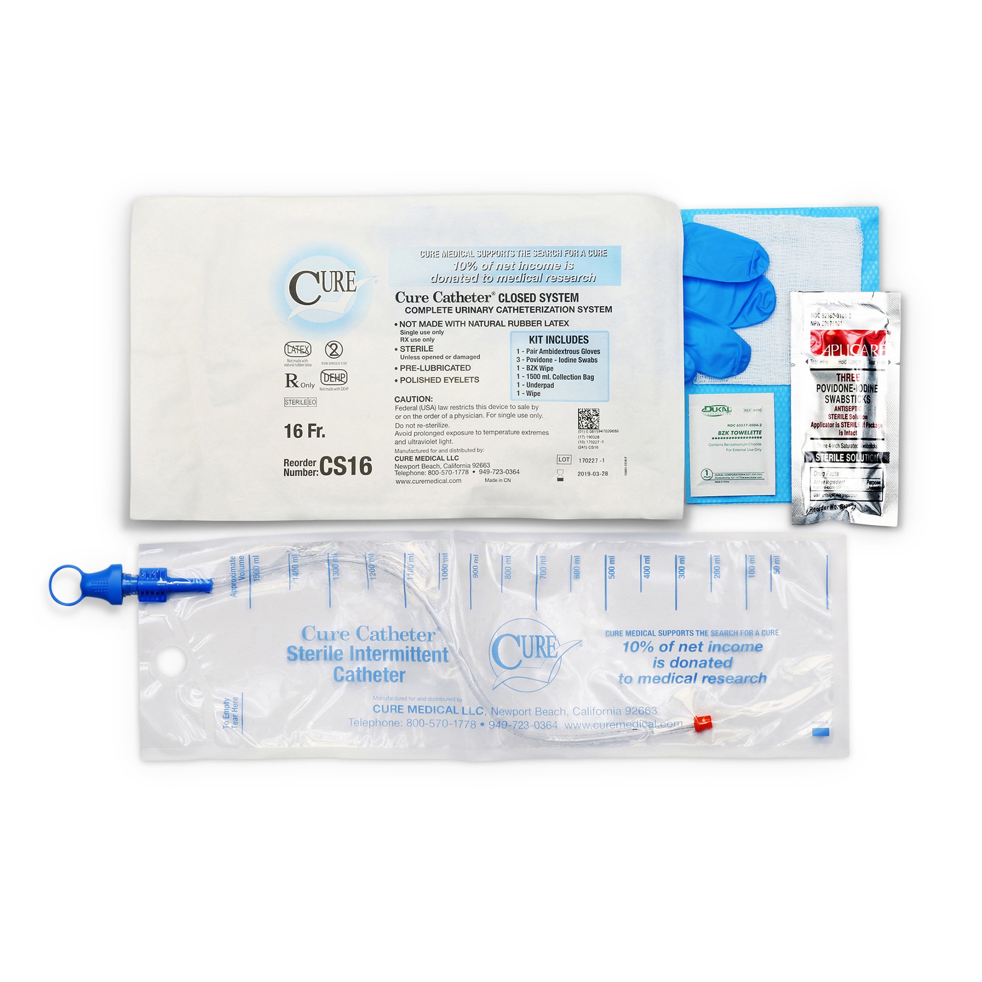 Cure Catheter Intermittent Catheter Kit, 16 Fr. MK 701378