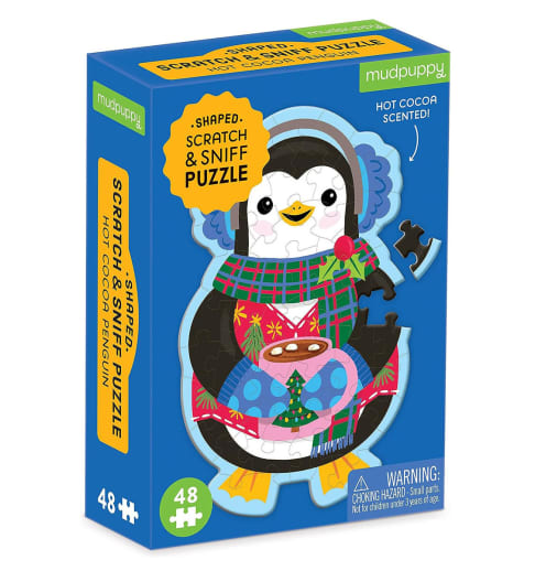 Hot Cocoa Penguin 48 Piece Scratch and Sniff Shaped Mini Puzzle