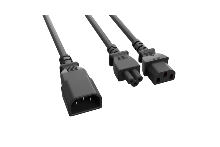 AC Power Cord, C14 to C13 &amp; C5 Y-Shaped Splitter, 18AWG, 14in, Black