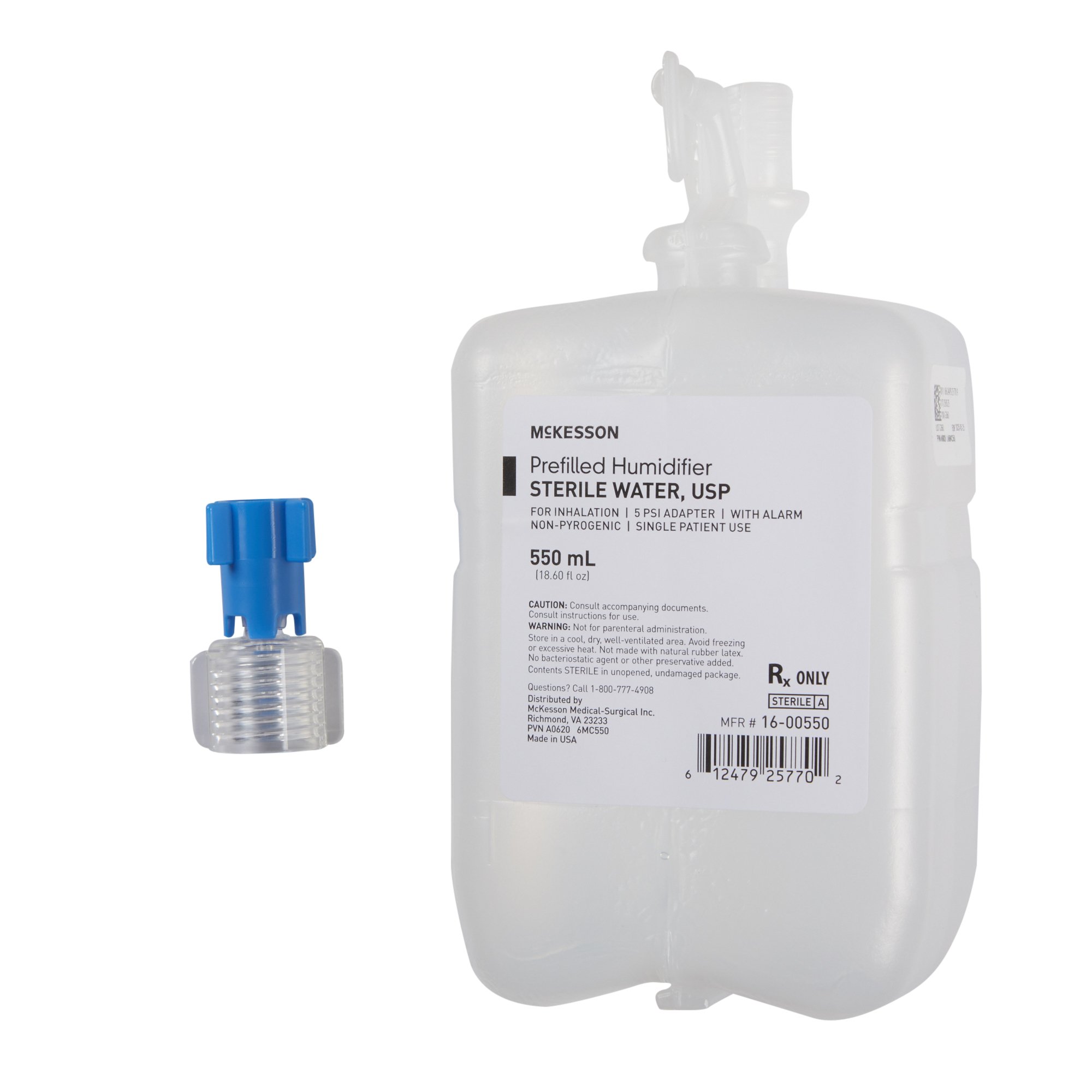McKesson Humidifier Bottle with Adapter Prefilled 550mL For Inhalation 16-00550 MK 1185172