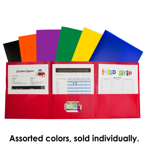 Three-Pocket Heavyweight Poly Portfolio Assorted, Without Prongs