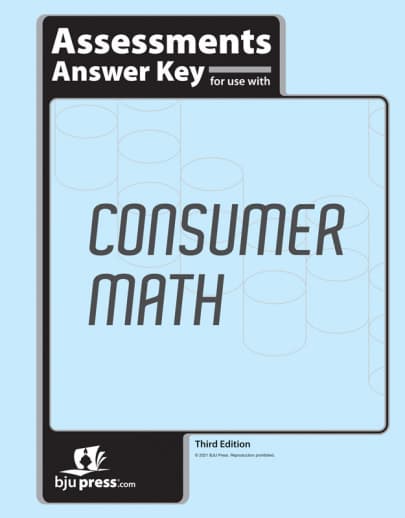 BJU Press Consumer Math Assessments Key 3rd Edition