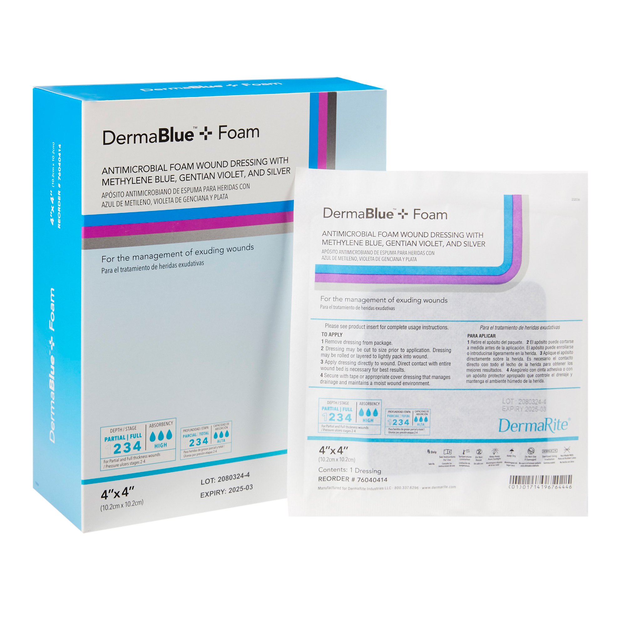 DermaBlue+ Foam Silver Foam Dressing, 4 x 4 Inch MK 984138