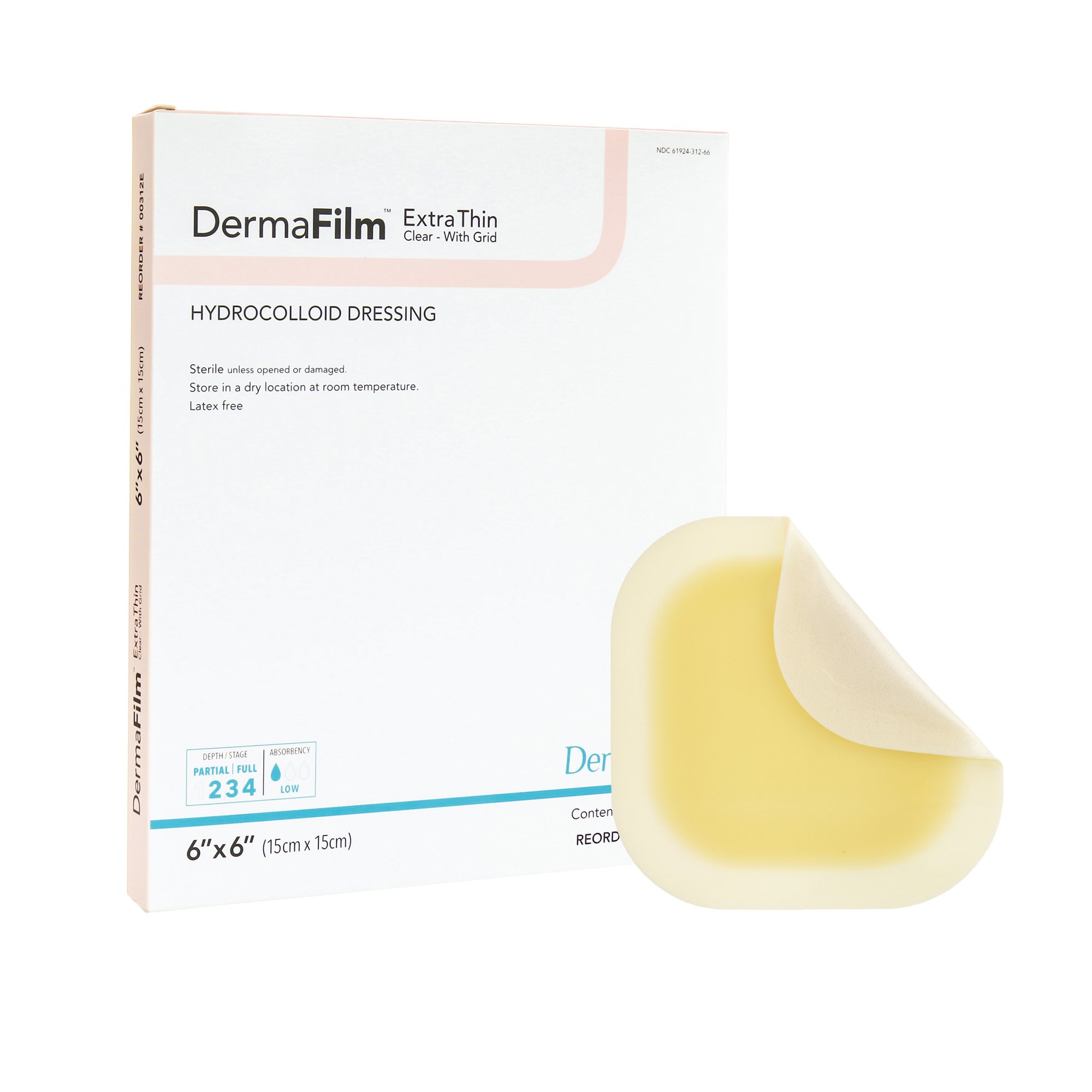 DermaFilm Extra Thin Clear with Grid Hydrocolloid Dressing, 6 x 6 Inch MK 861133