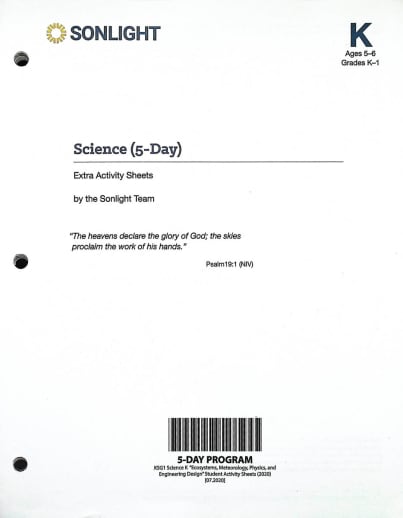 Science Level K 5-Day Extra Activity Sheets (2020)