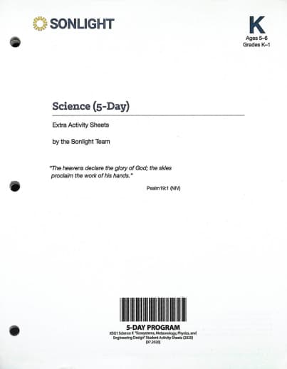 Science Level K 5-Day Extra Activity Sheets (2020)