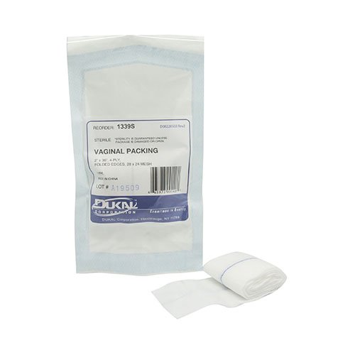Dukal Sterile Non-Impregnated Cotton Vaginal Packing, 2 x 36 Inch MK 551587