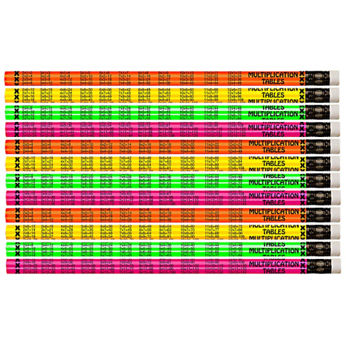 Neon Multiplication Tables Pencils (Dozen)