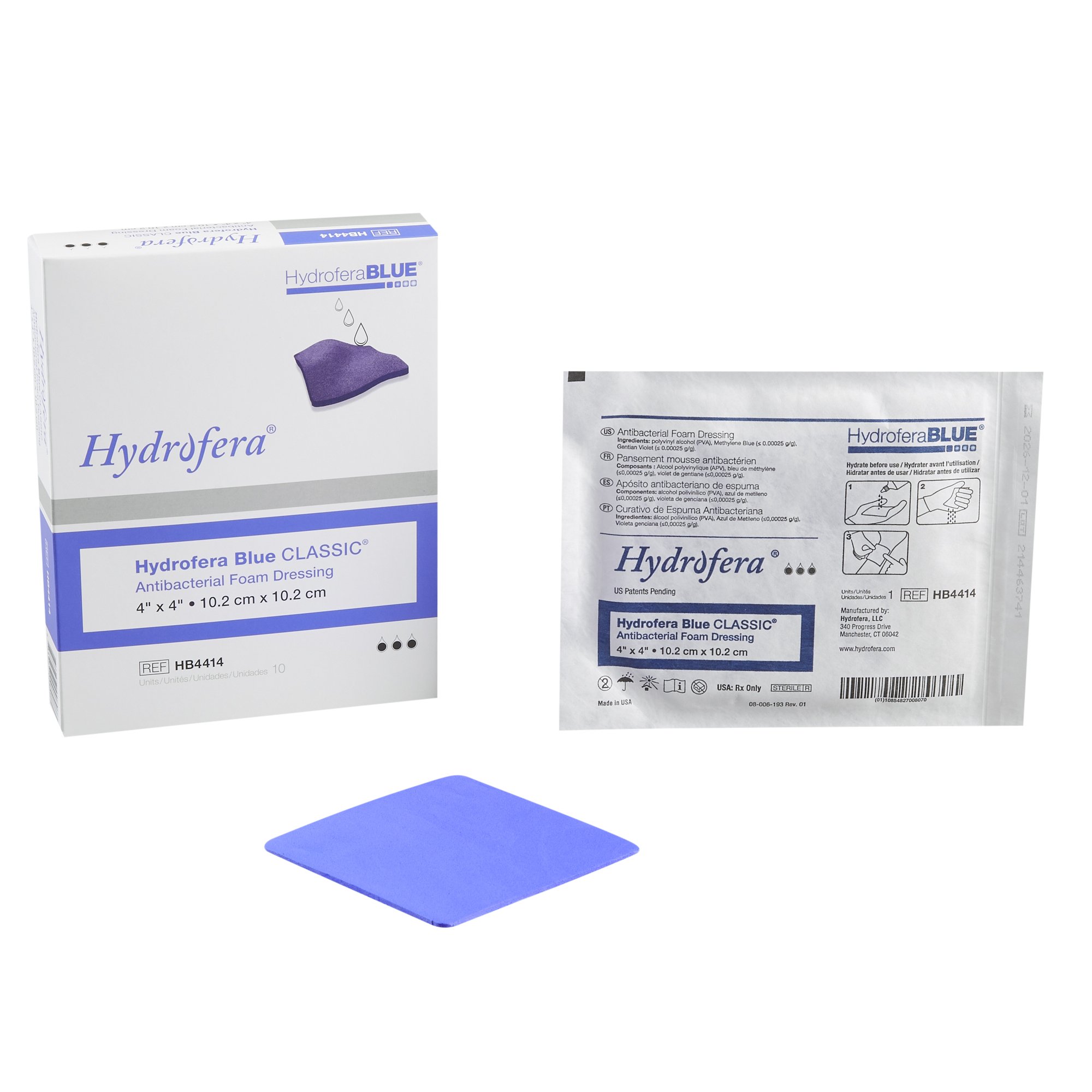 HydroferaBlue Classic Antibacterial Foam Dressing, 4 x 4 Inch MK 640361