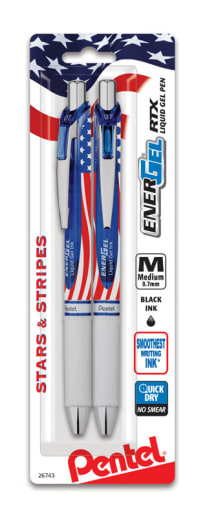 EnerGel RTX Pen, Flag Barrel, Medium Line, Black 2 pack