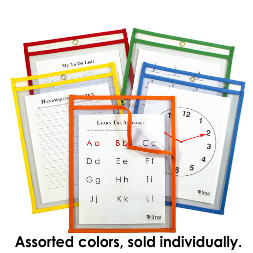 Easy Loading Reusable Dry Erase Pocket (9" x 12") assorted color