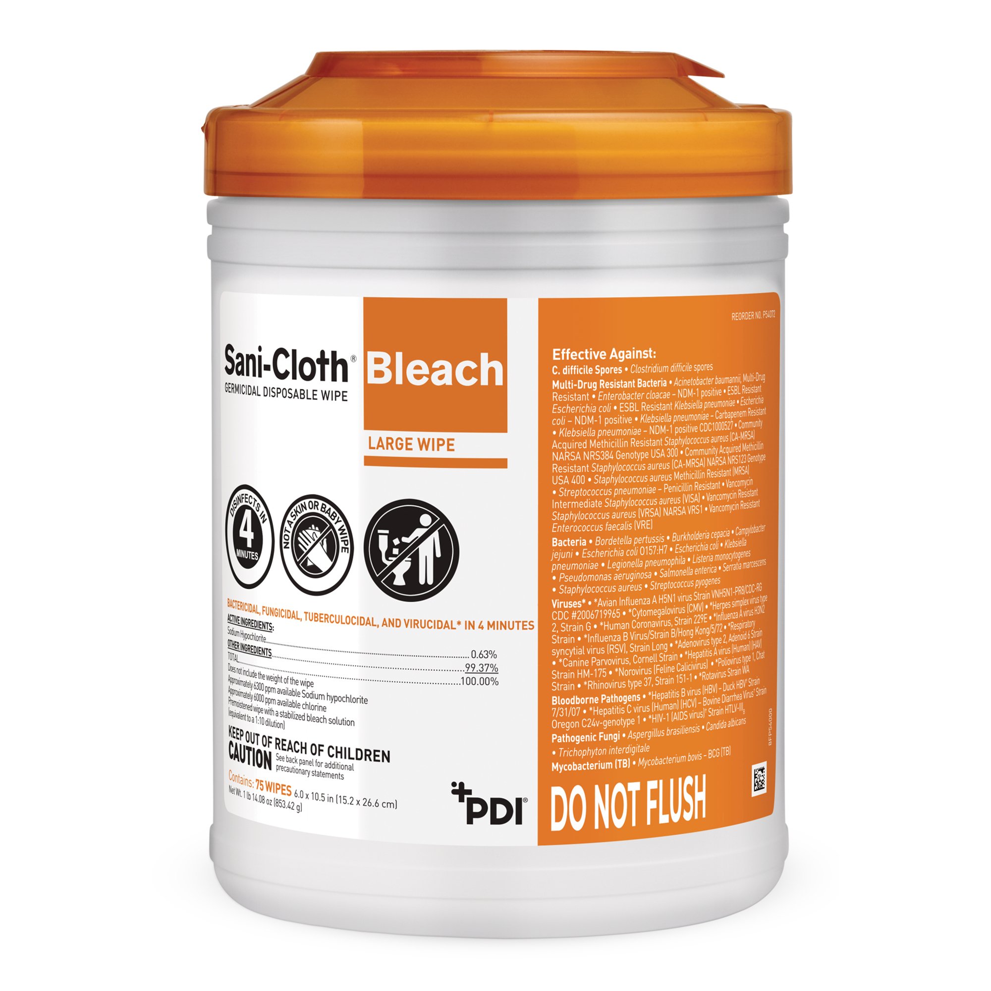 Sani-Cloth Surface Disinfectant Cleaner Bleach Wipe, 75 Wipes per Canister MK 786308