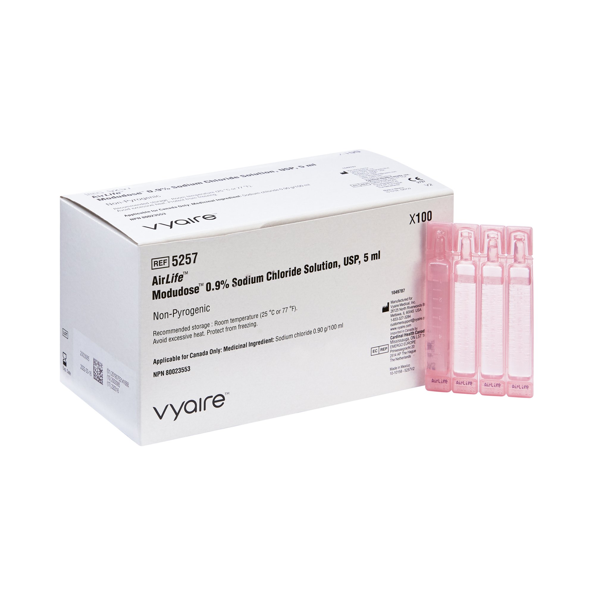 AirLife Modudose Respiratory Therapy Solution, 0.9% Sodium Chloride, Sterile, 5 mL Unit Dose Vial MK 747293