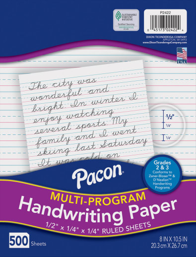 Multi-Program Handwriting Ream D'Nealian (2-3) / Zaner-Bloser (2) - 1/2" Ruled (Short)