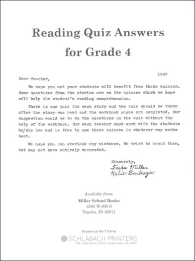 Building Our Lives (Gr.4) Quizzes Answer Key