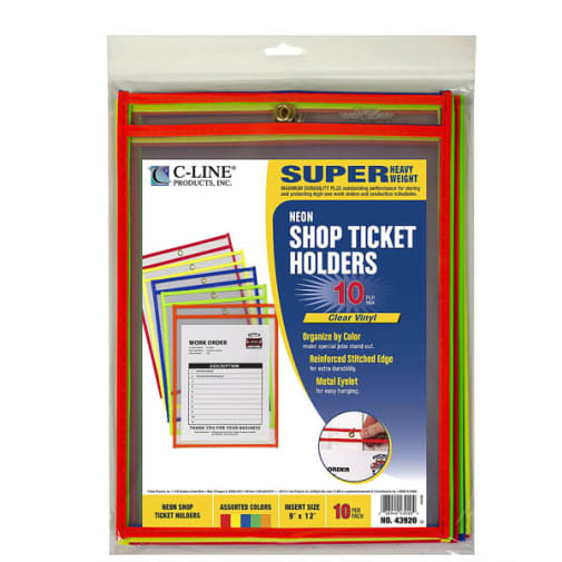 Reusable Dry Erase Pocket 9x12 Neon 10 pack 5 colors (includes blue)