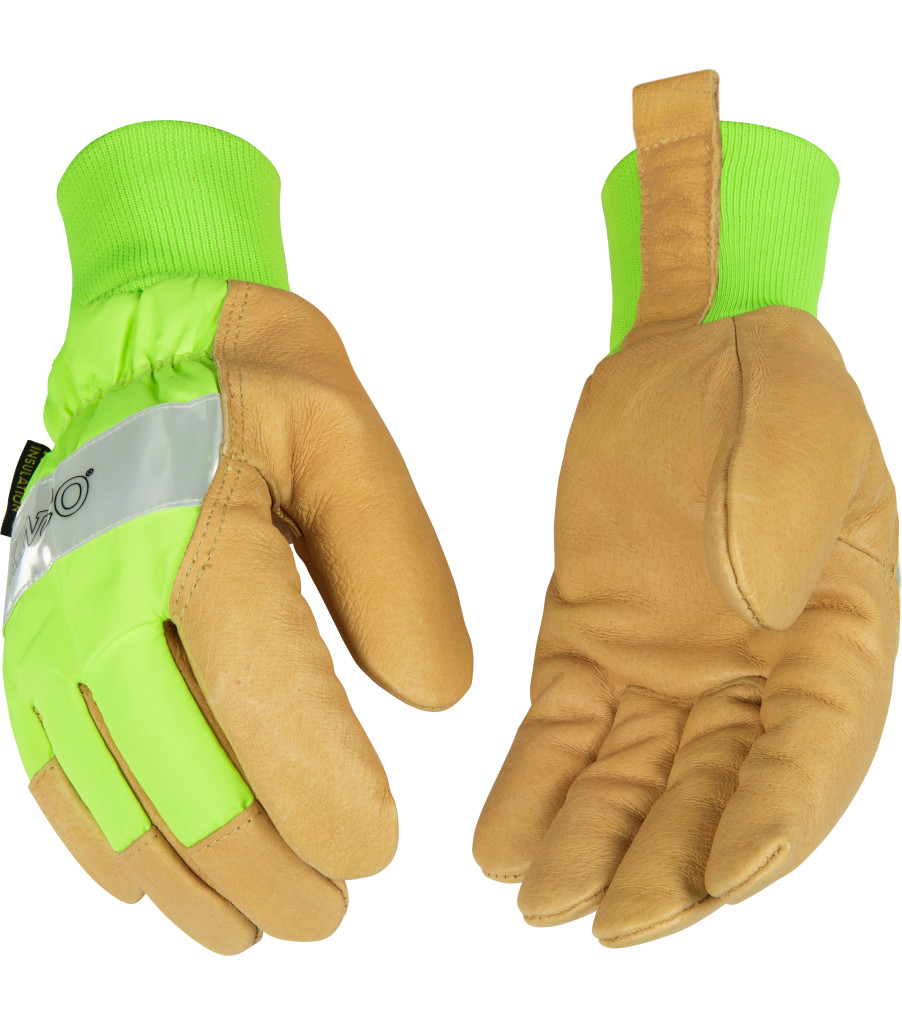 Lined Hi-Vis Green Grain Pigskin Palm with Knit Wrist, Green, large image number 2