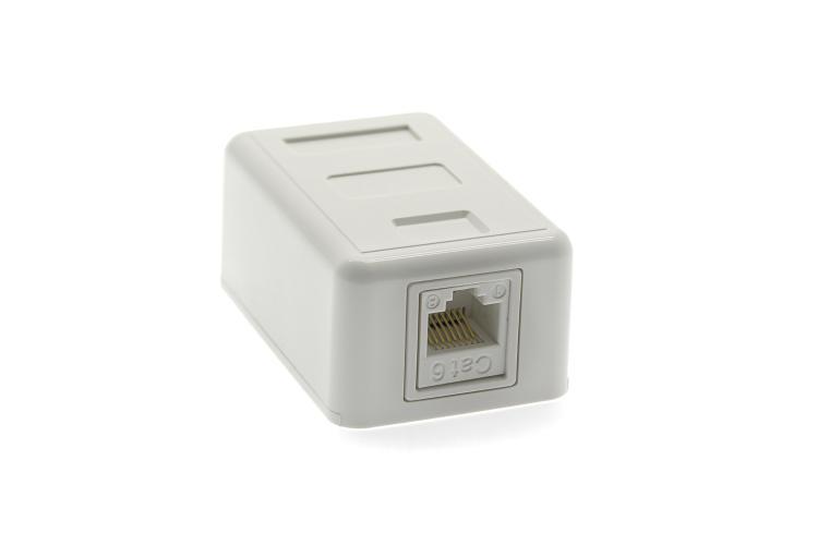 RJ45 Single Port Cat6 Surface Mount Jack, White, Punch-down
