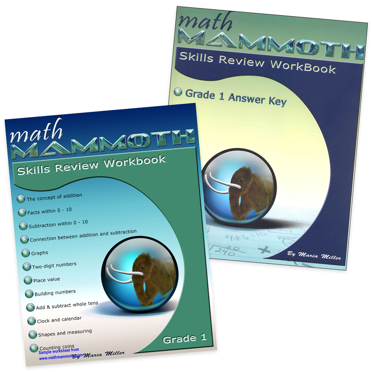 Math Mammoth Grade 1 Color Skills Review Workbook and Answer Key Package