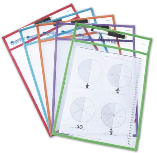 Learning Resources Write & Wipe Pockets With Markers (Set of 5)