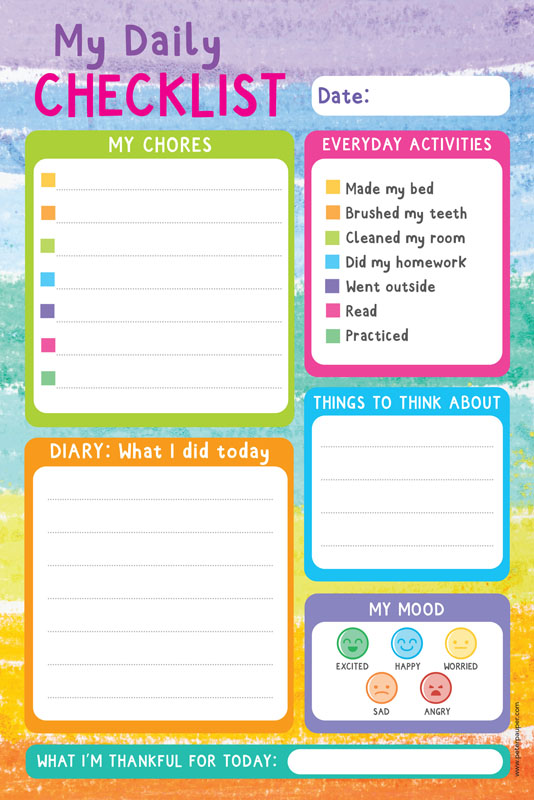 Kids daily checklist note pad 60 sheets 