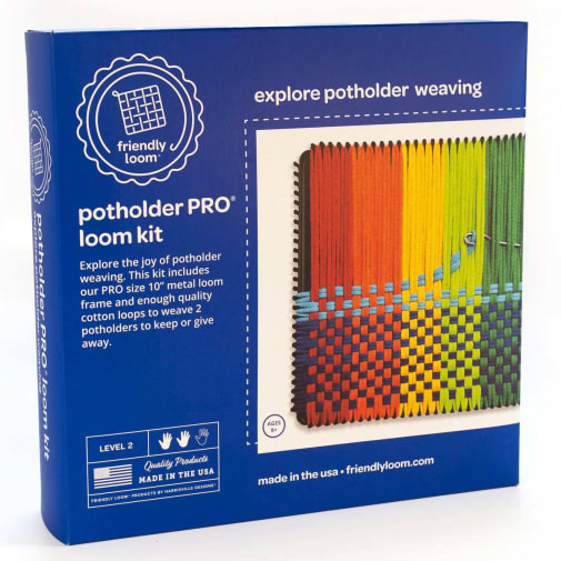 Friendly Loom Potholder PRO 10" Loom | 12 Assorted Colors of Cotton Loops