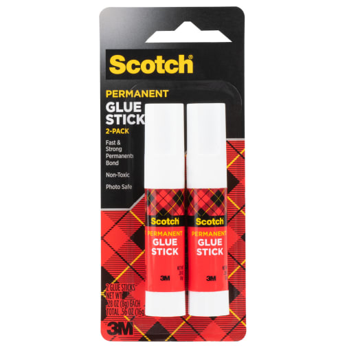 3M Scotch Permanent Glue Sticks White 0.28 oz. 2-pack