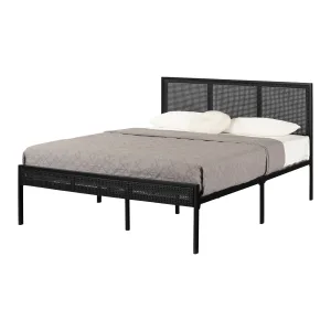 Metal Platform Bed with Natural Cane