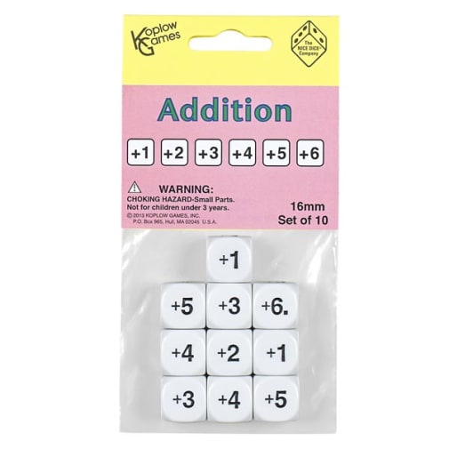 Math Numbers Addition - Round Cornered Dice (10 per bag - 16mm)