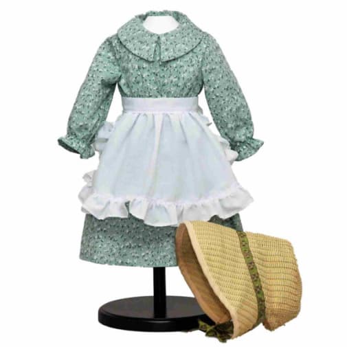 Little House on the Prairie Green Dress, Bonnet & Apron for 18" Dolls