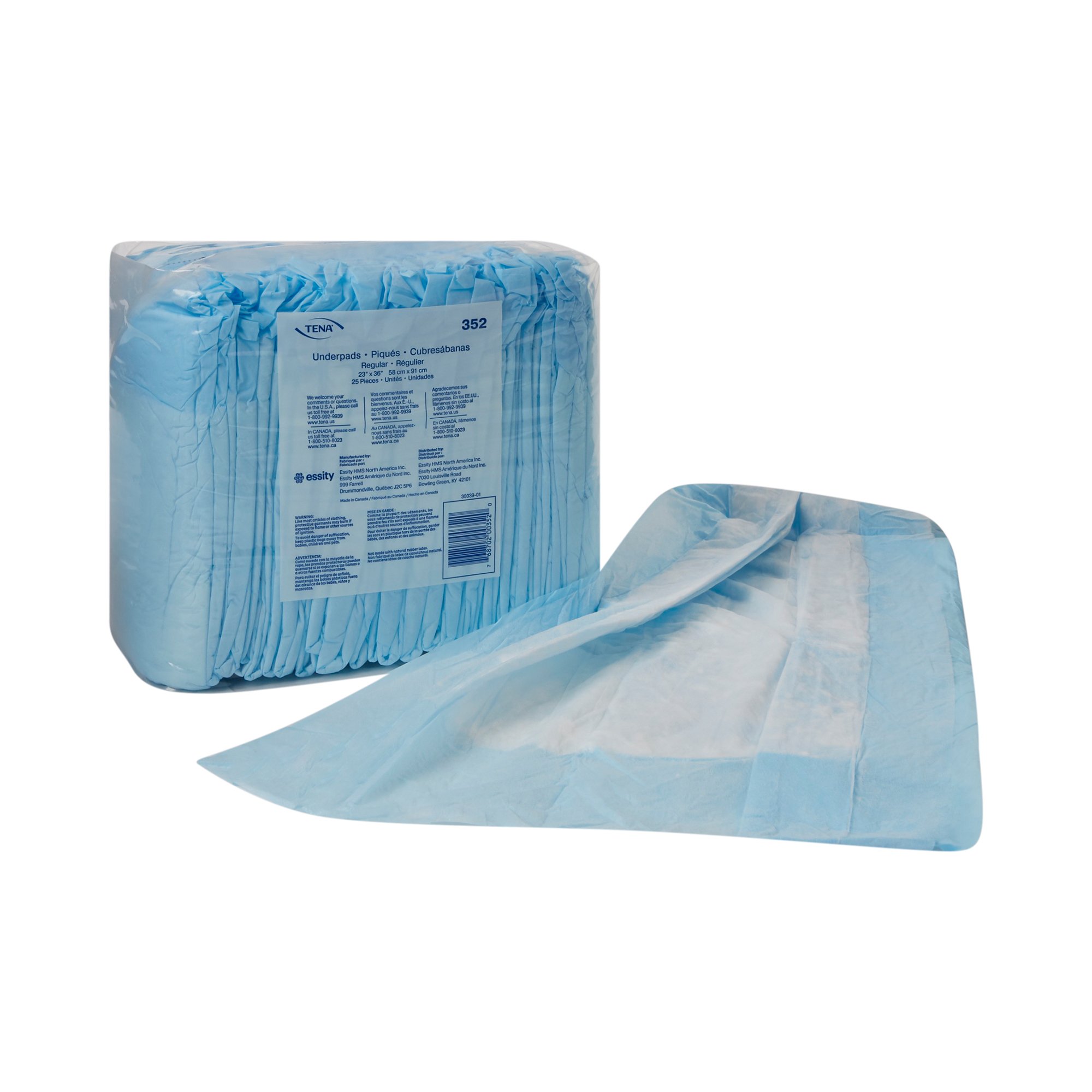 Tena Regular Underpads, Light Absorbency, Blue, Disposable, 23 x 36 Inch MK 762735