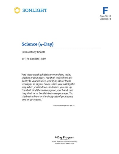 Sonlight Science Level F 4-Day Extra Activity Sheets (2018)