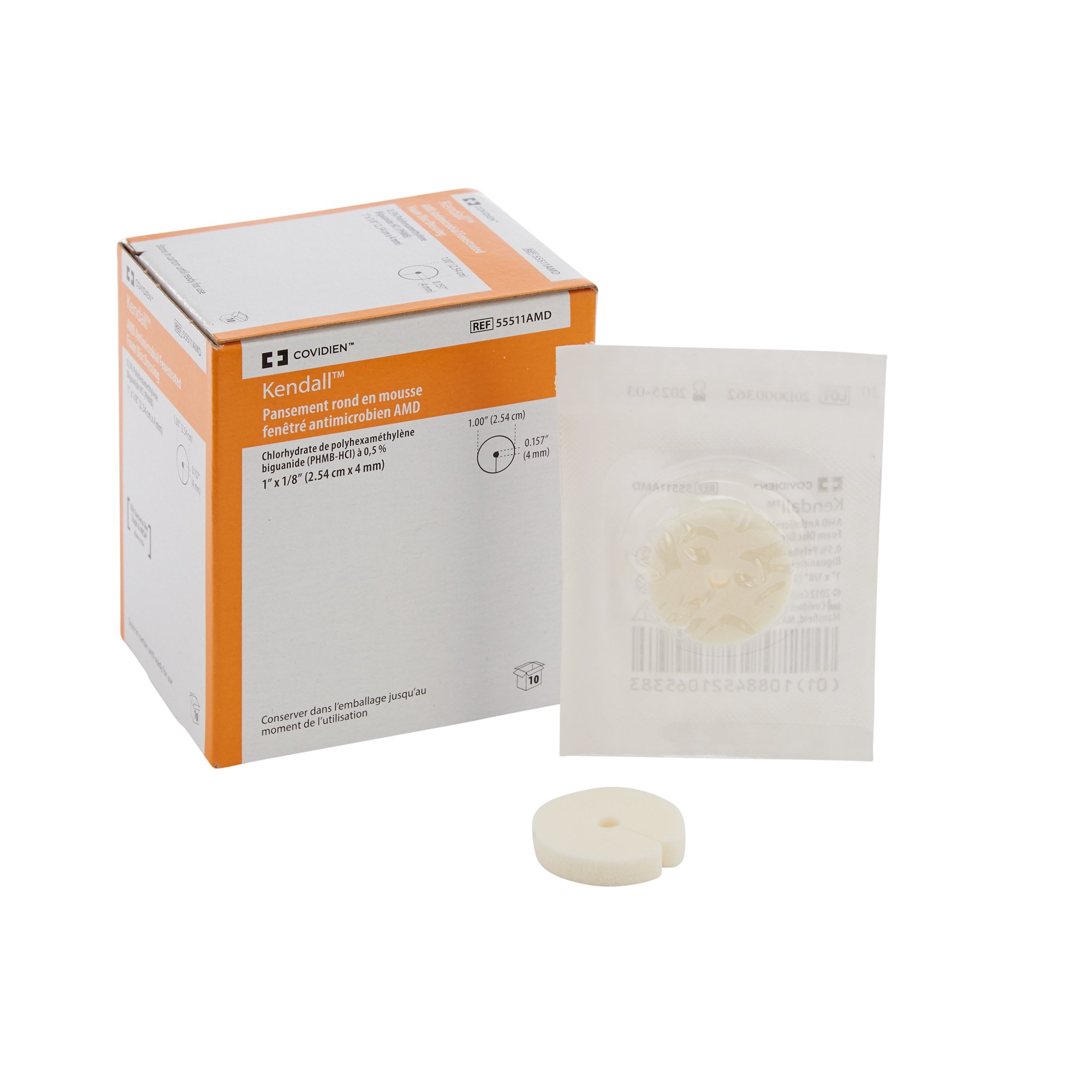 Kendall AMD Nonadhesive Without Border Antimicrobial Foam Dressing, 1-Inch Fenestrated Round MK 713619