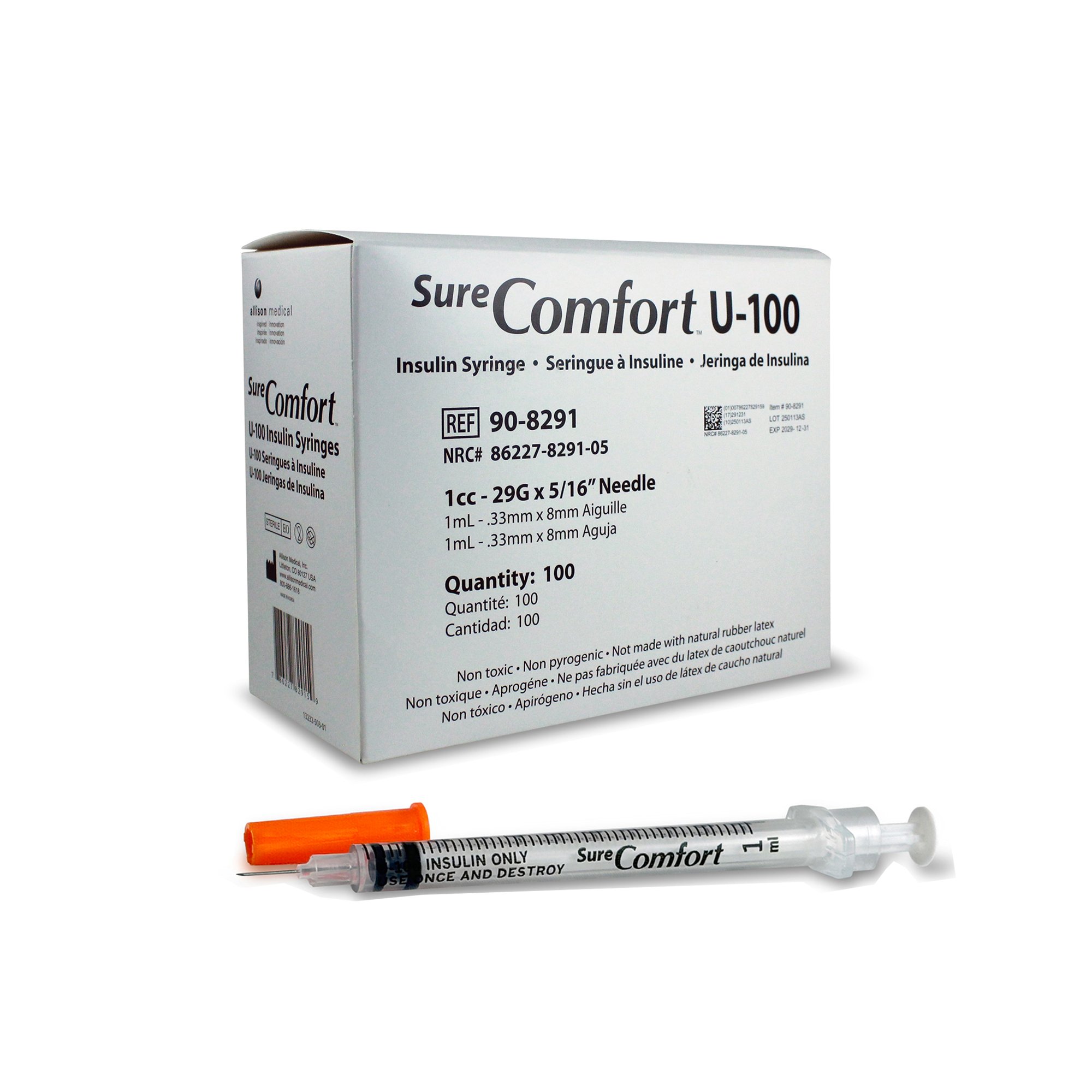 Standard Insulin Syringe with Needle Surecomfort 1 mL 5/16 Inch 29 Gauge NonSafety Regular Wall MK 1124501