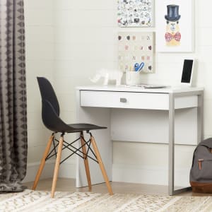 Pure White Small Desk with Keyboard Tray - South Shore