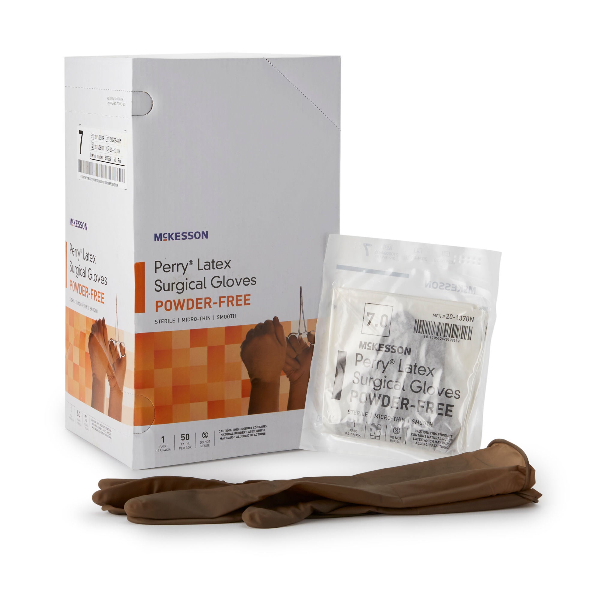 McKesson Perry Latex Surgical Glove, Size 7, Brown MK 1044730