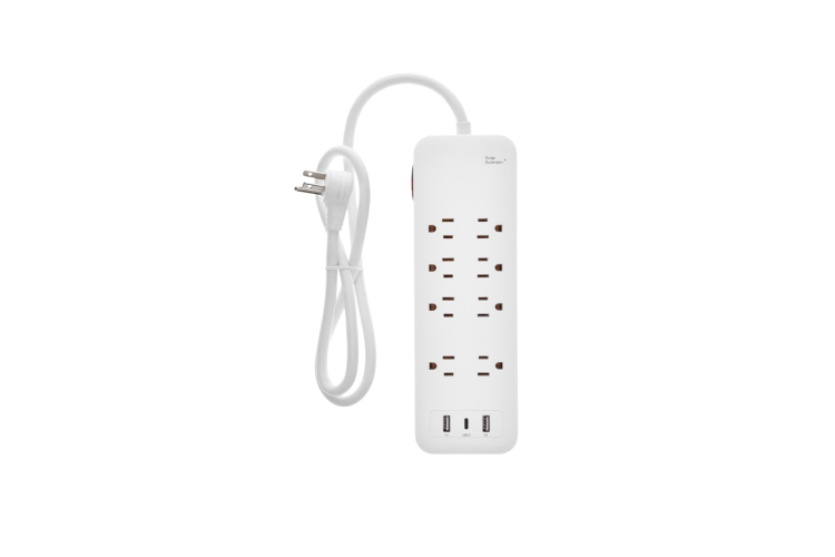 3Ft 8-Outlet Surge Protector 2USB-A+1USB-C,14AWG/3, 15A, 2450J White