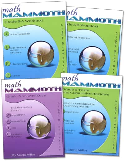 Math Mammoth Grade 5 Set (2020 Edition, Black and White)